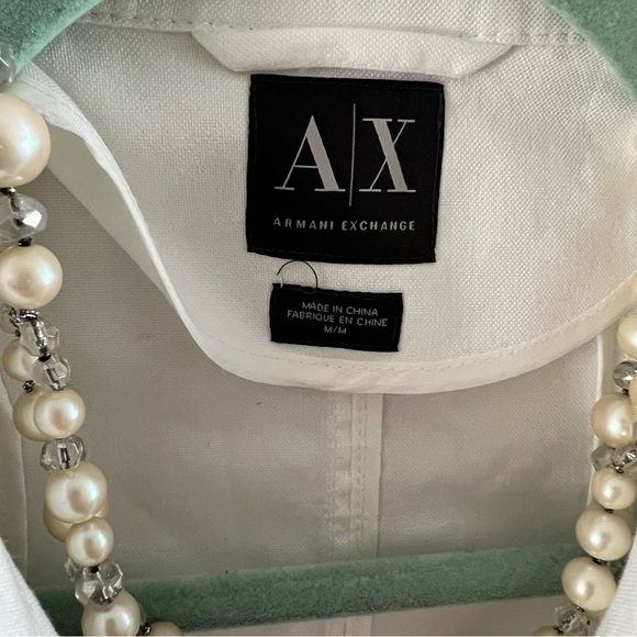 ARMANI EXCHANGE White Moto Jacket Linen Jean Jacket - Picture 2 of 4